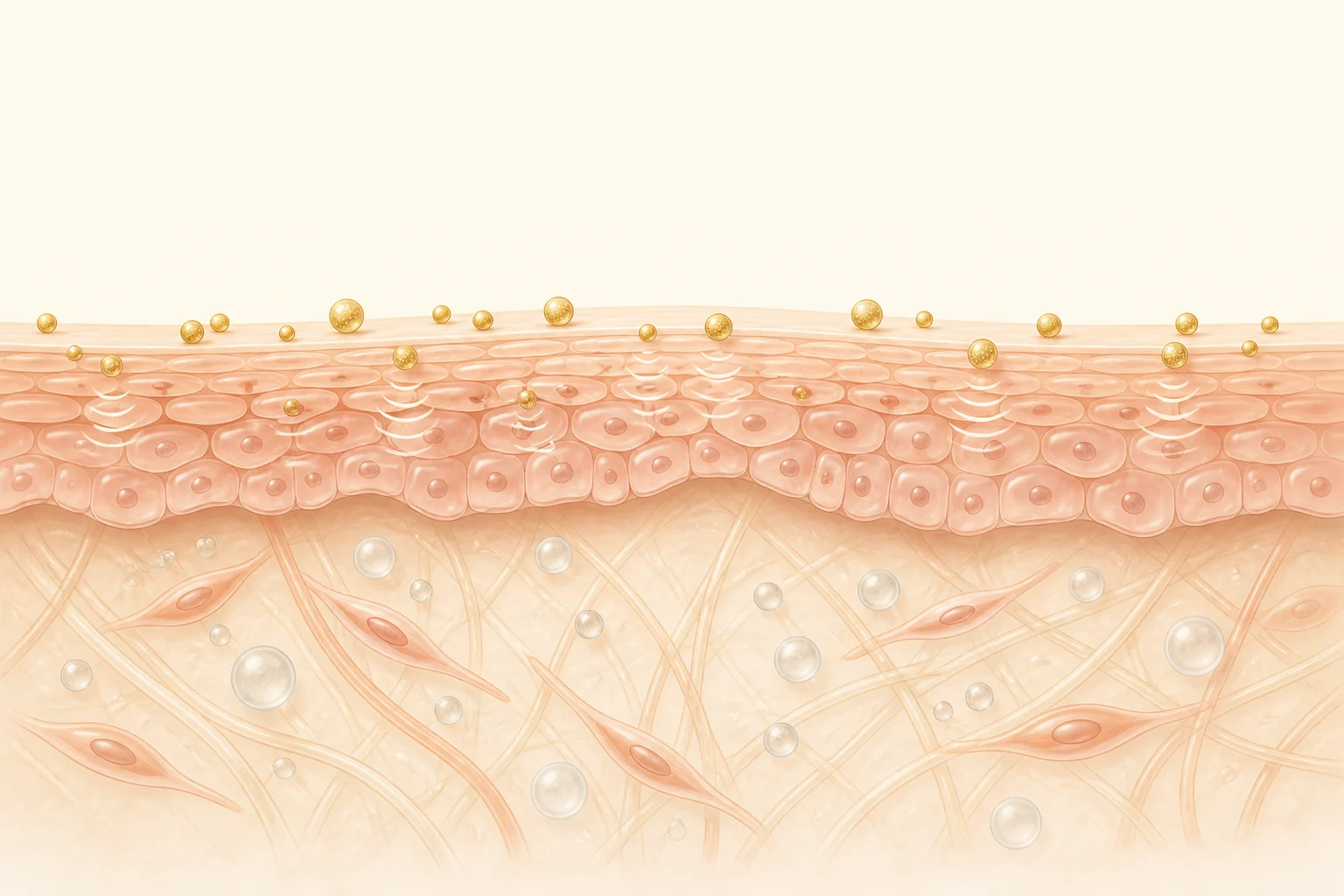Illustration of tiny vesicles on the skin surface above the epidermis and dermis