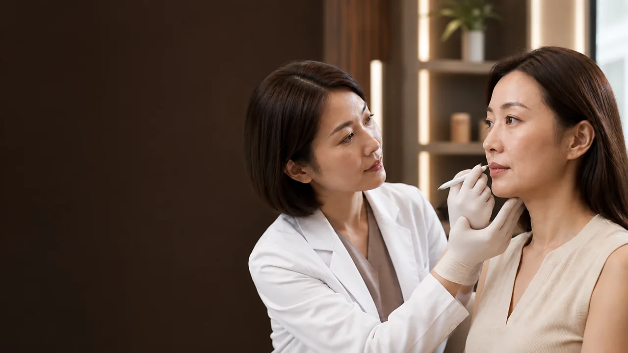 Doctor marking the cheek before a PDLLA skin booster treatment