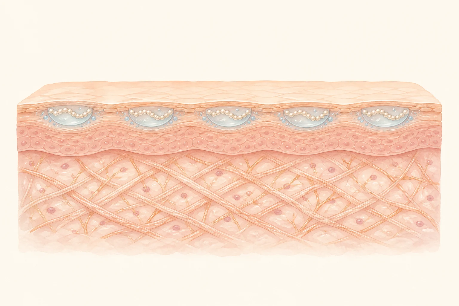 Illustration of tiny droplets of injectable placed in the upper dermis
