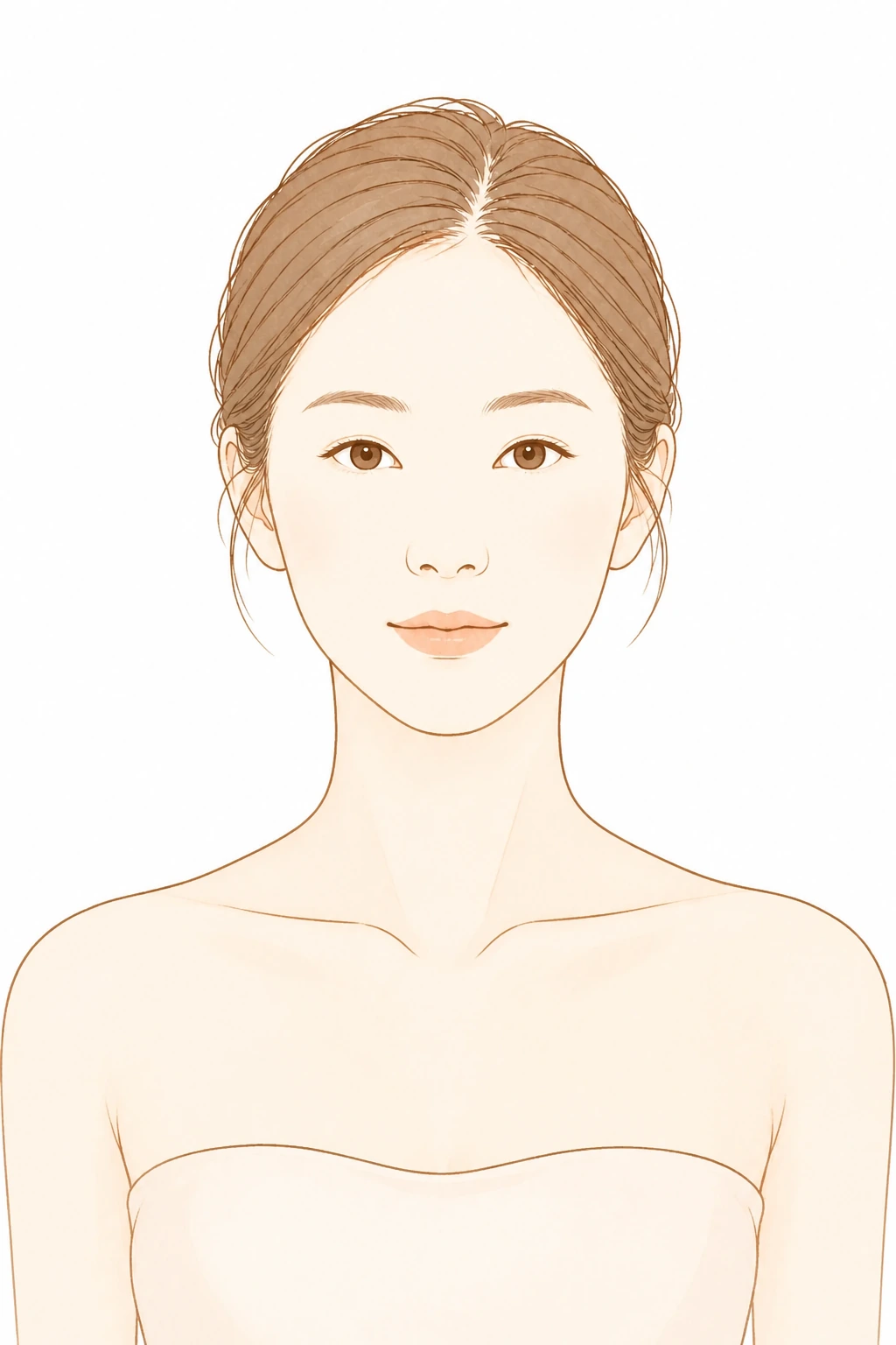 Line illustration of a woman's face, neck and décolletage