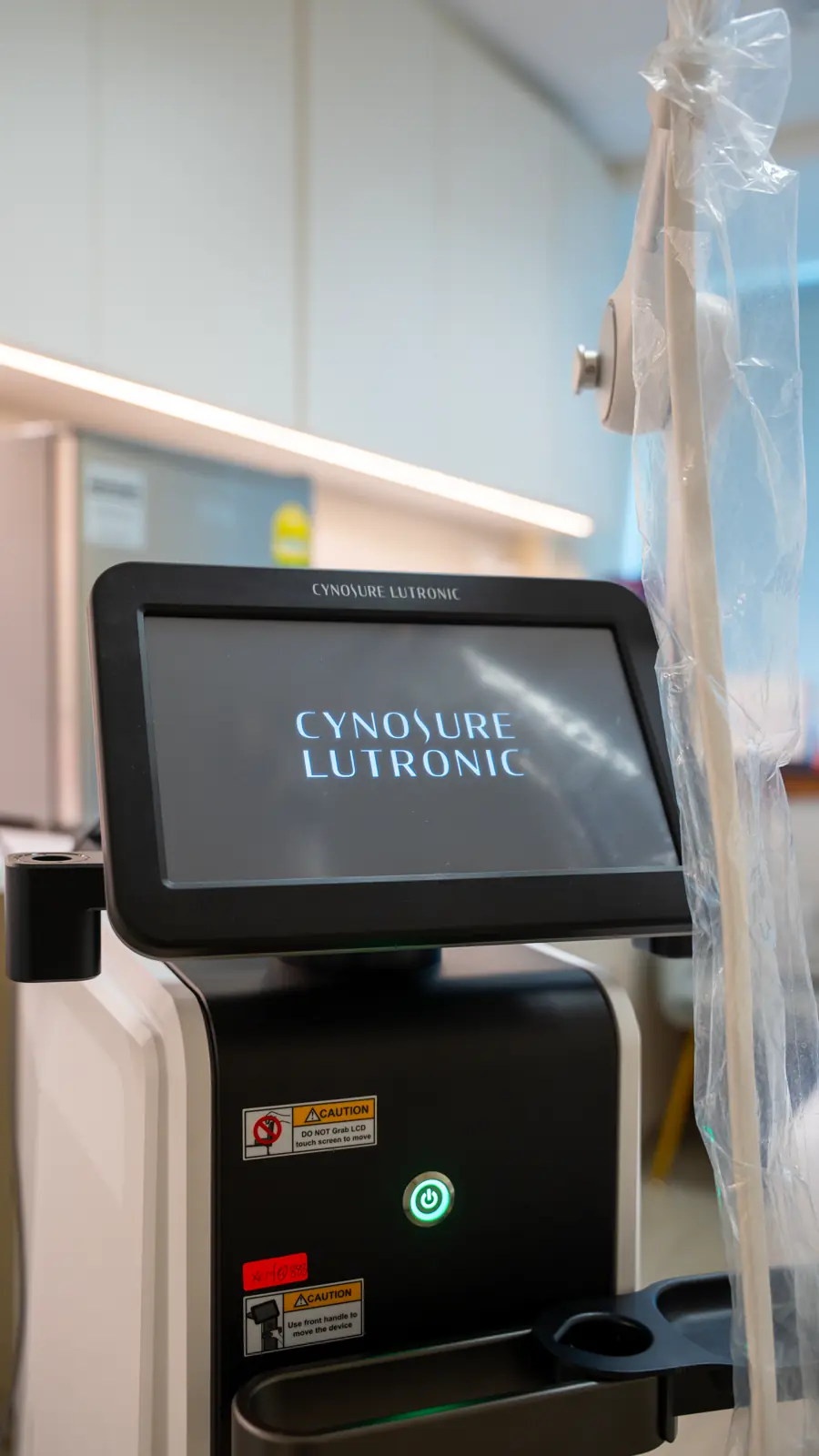 XERF™ system touchscreen showing the Cynosure Lutronic start-up screen