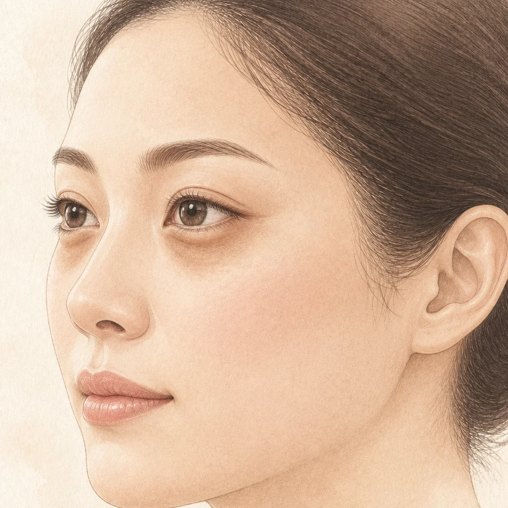Illustration of a woman’s face with soft brown pigmentation under both eyes