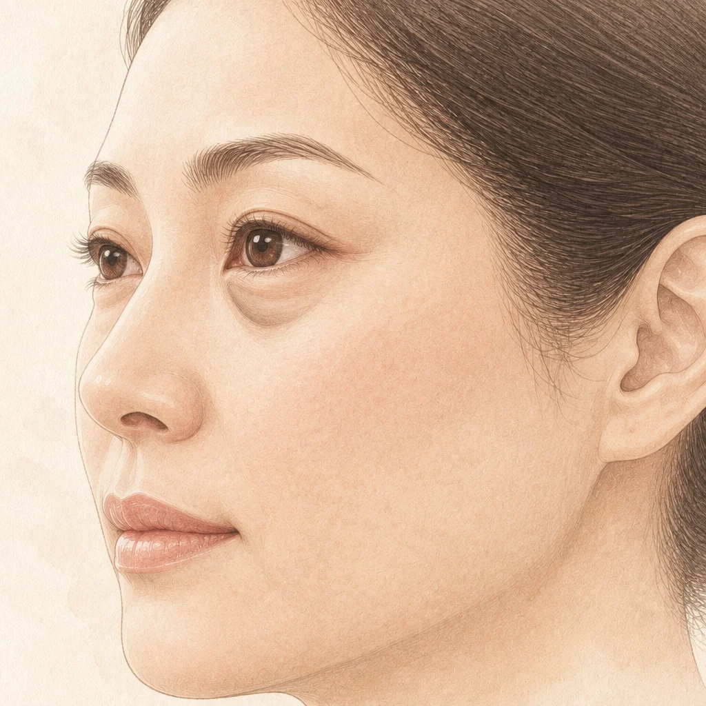 Illustration of a hollow groove under the eye that casts a shadow