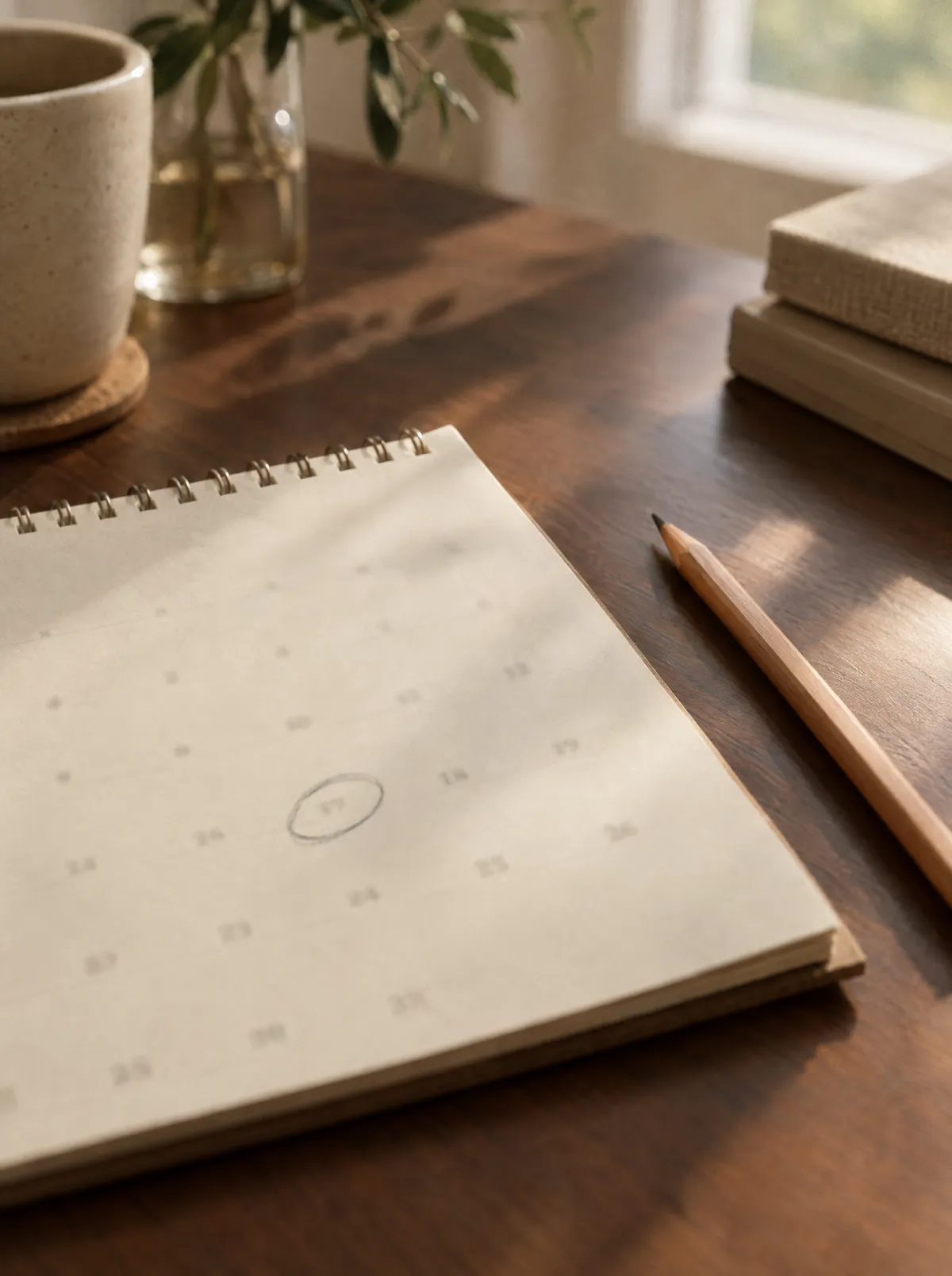 Desk calendar with a date circled in pencil